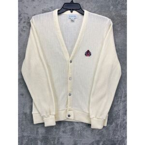 VTG IZOD Men's Cardigan Sweater Size Medium Ivory Acrylic Grandpa‎ Golf